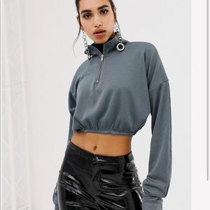 ASOS Cropped ZIP Front Sweater in Blue-Gray Size 0